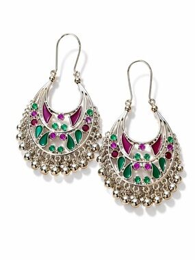 Silver Tone Boho Chandelier Earrings 2X3 Statement Dangle Tribal Festival Fringe